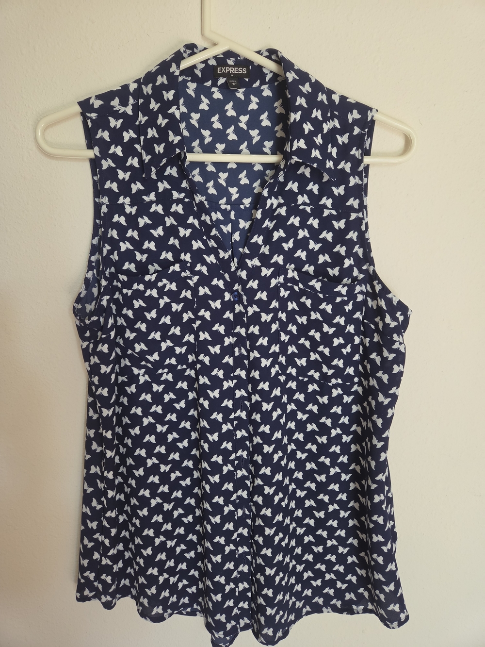 Express Navy Blue Sleeveless Butterfly Print Blouse